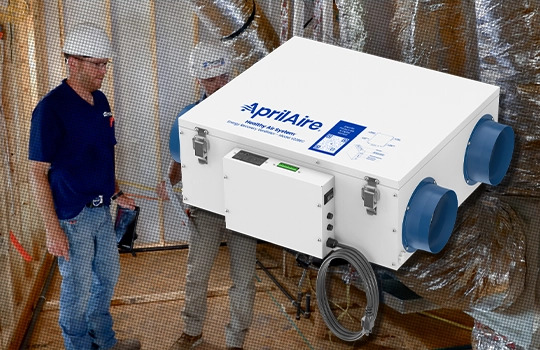 Tempo Mechanical professional installing an AprilAire ERV system for ventilation and indoor air quality in a new construction home.
