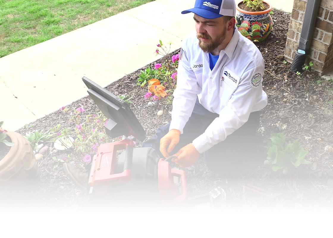 Tempo Plumbing plumber performing drain cleaning on a single-family home
