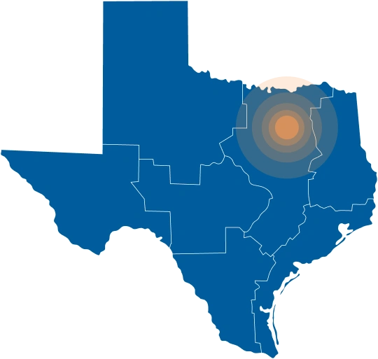 Tempo Mechanical service areas map covering Dallas-Fort Worth